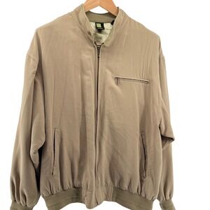 Saxony Silk 4 Golf Jacket Mens Large Tan‎ Full Zip 100% Silk Bomber Mock Neck L